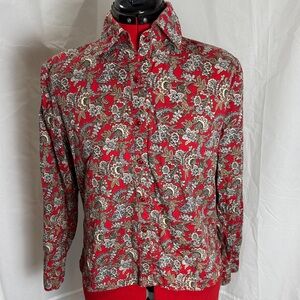 Vintage Compliments Red Paisley Button-Up Shirt with Shoulder pads